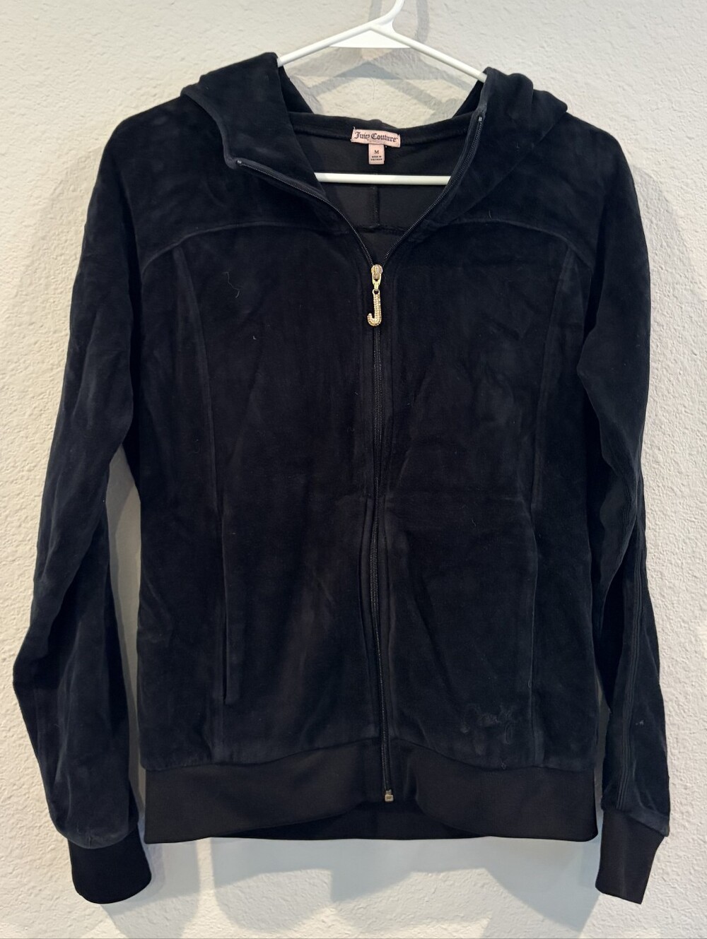 Juicy Couture Womens Vintage‎ Y2K Black Velour Full Zip Hoodie Sweatshirt Size M